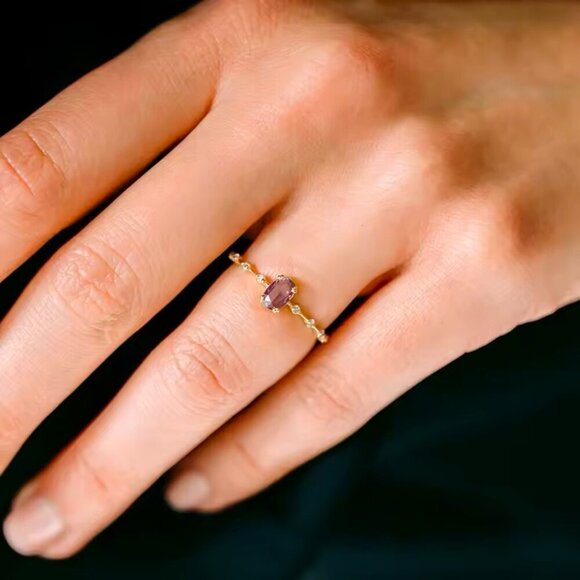 A custom cluster ring built like a tiny universe, with a  NEW Purple Stone Ring Sz 6 18K Gold Plated CZ Dainty Delicate Wedding Fairy